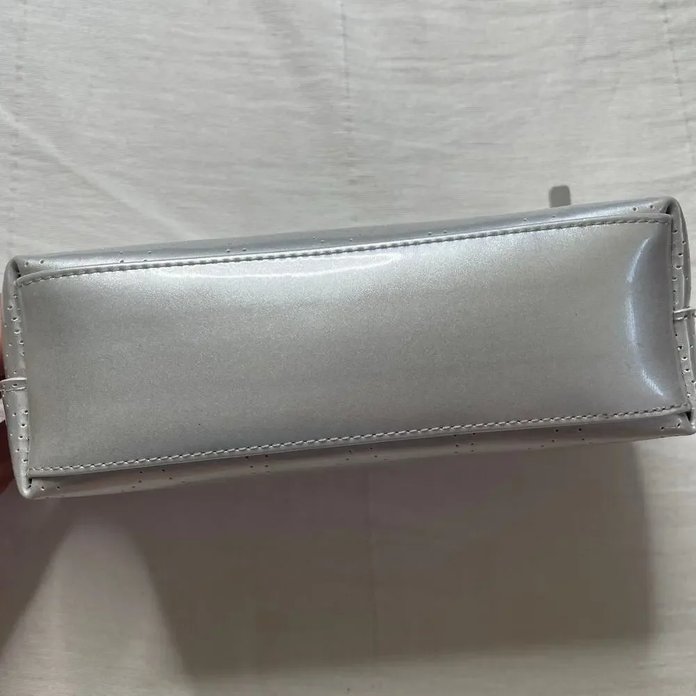 Kate Spade Metro Spade Patent Leather Dotted Silver Cosmetic Bag Pouch
